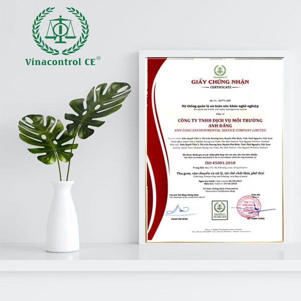 Giấy chứng nhận ISO 45001:2018 được cấp bởi Vinacontrol CE HCM