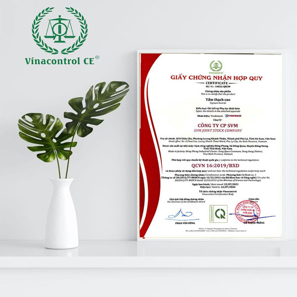 Giấy chứng nhận hợp quy tấm thạch cao do Vinacontrol CE HCM cấp cho doanh nghiệp