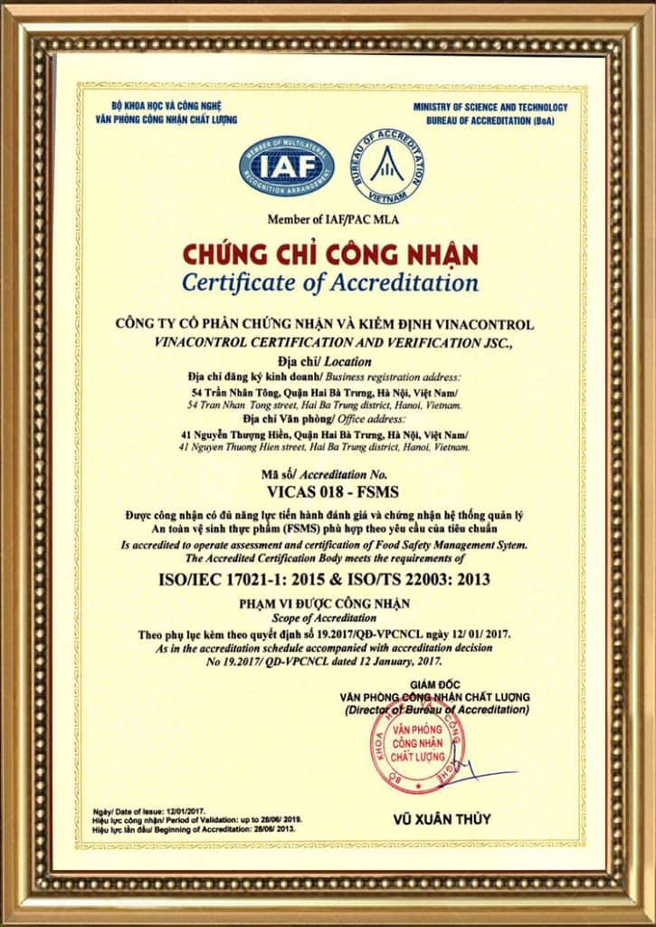 chứng chỉ iso 22000