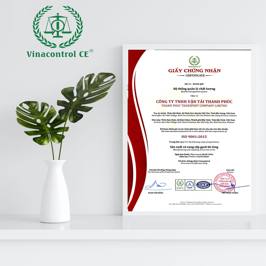 Vinacontrol CE tư vấn cấp chứng chỉ ISO 9001 cho tổ chức sản xuất cung ứng gạch bê tông