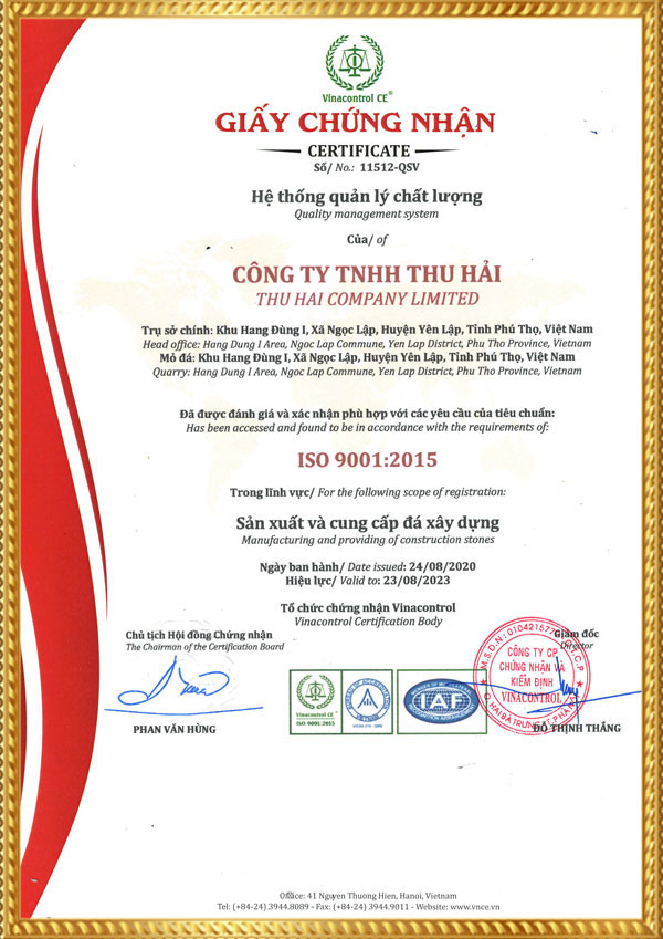 Giấy chứng nhận ISO 9001:2015 được Vinacontrol CE HCM cấp cho doanh nghiệp