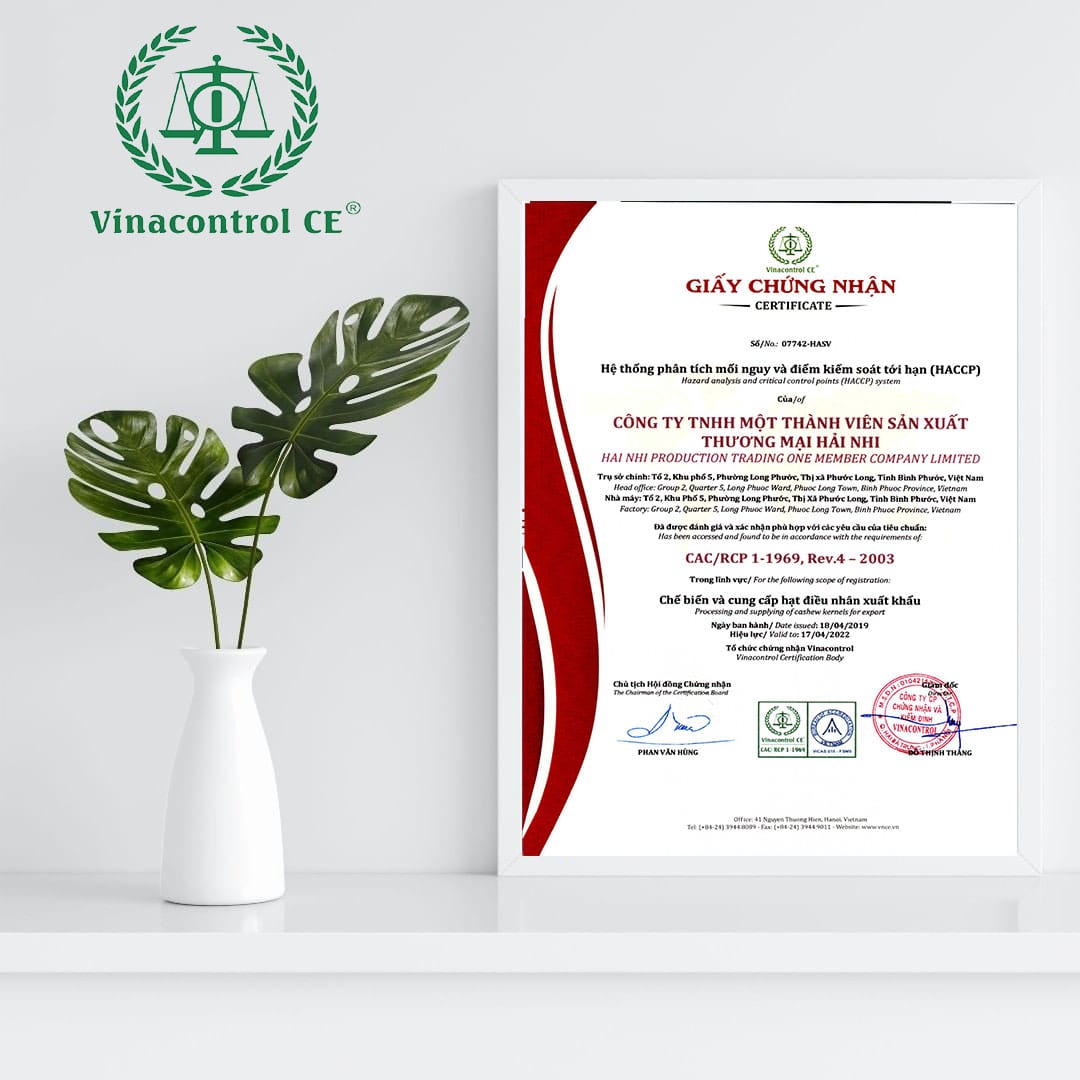 Mẫu giấy chứng nhận HACCP CODEX tại Vinacontrol CE