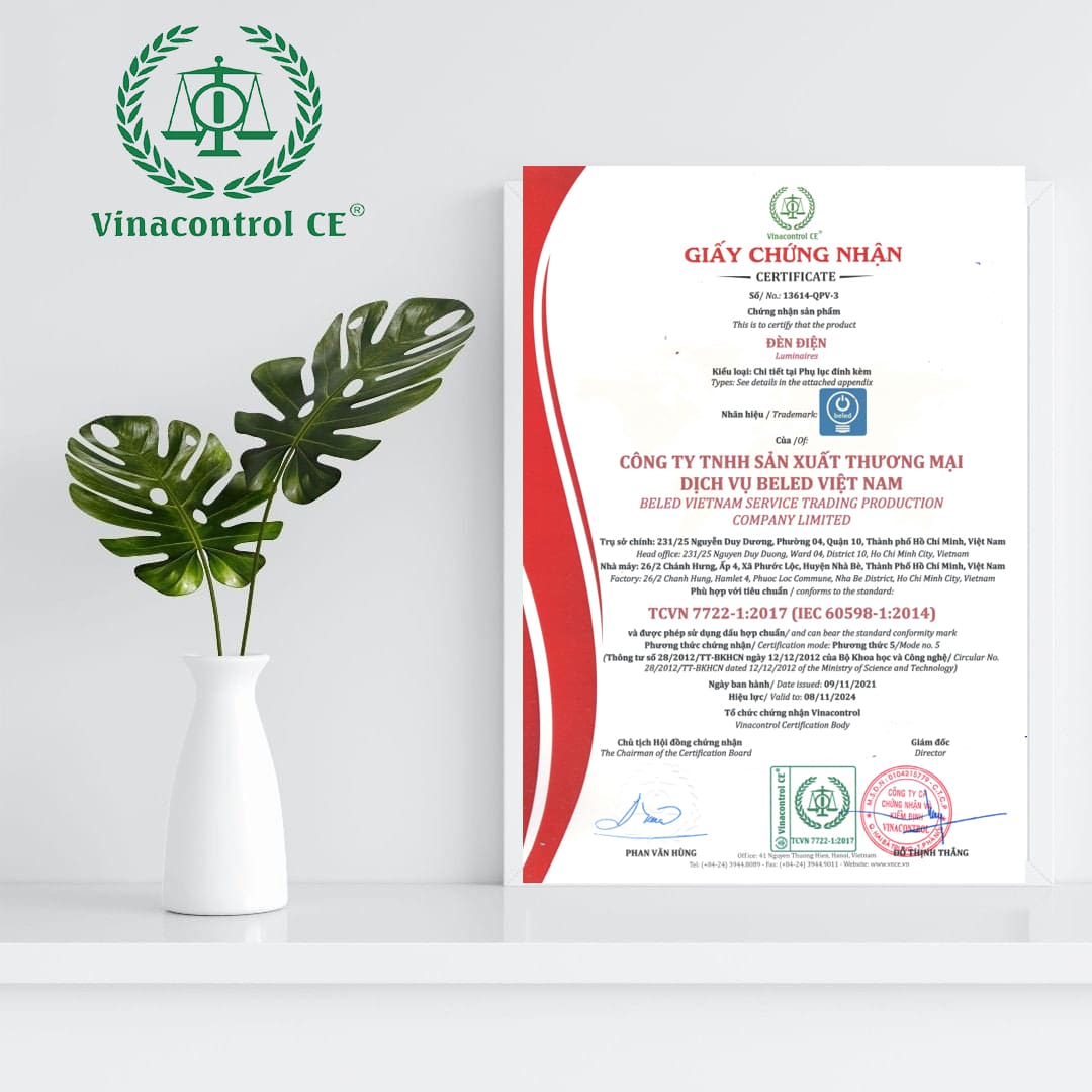Vinacontrol CE HCM  thực hiện chứng nhận hợp chuẩn đèn điện cho công ty TNHH sản xuất thương mại dịch vụ BELED Việt Nam