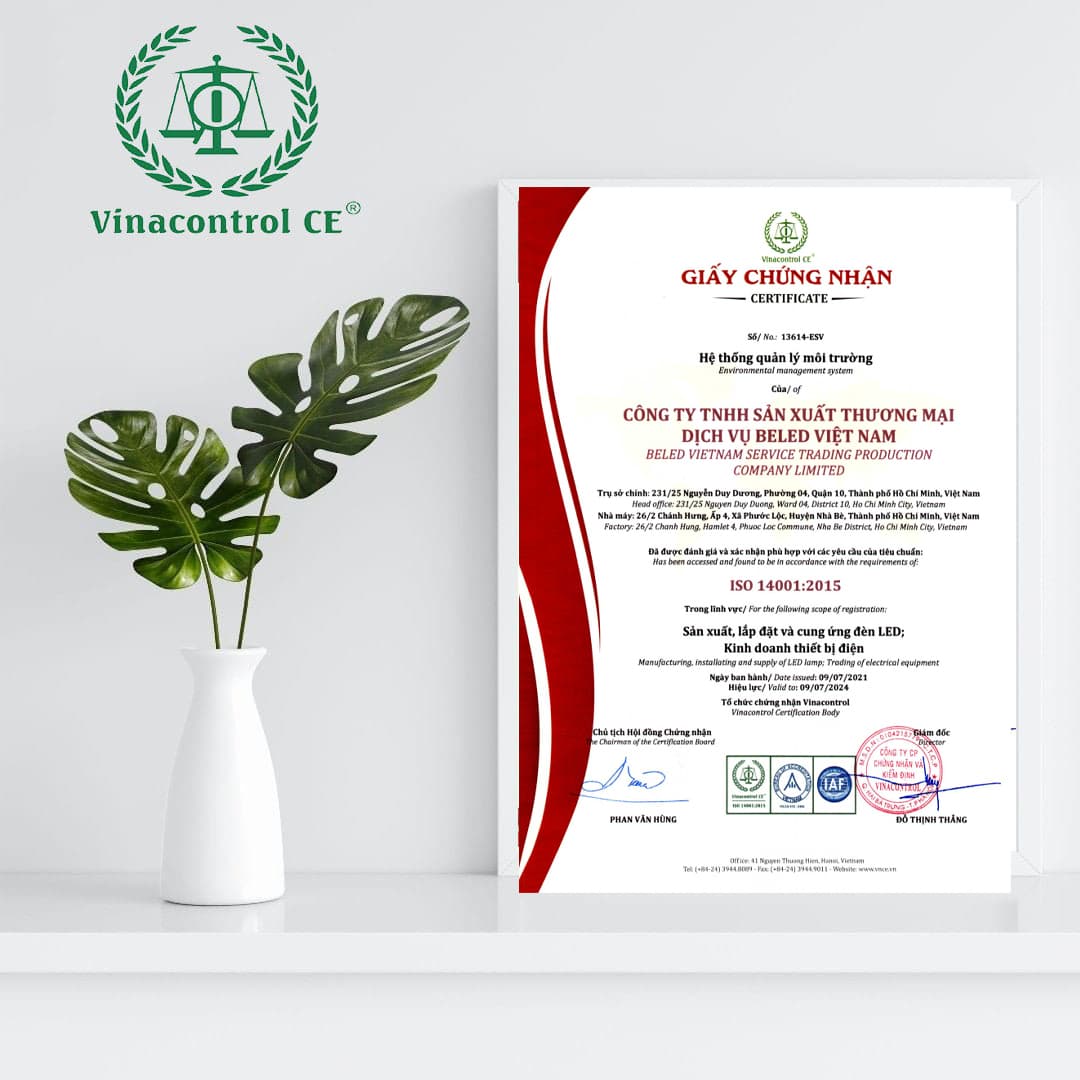 Giấy chứng nhận ISO 14001 của công ty THNN Sản Xuất Thương Mại Dịch Vụ BELEB Việt Nam