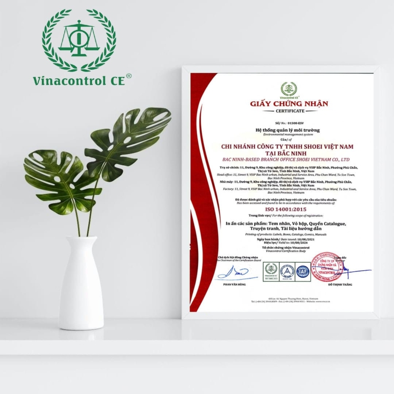 Giấy chứng nhận ISO 14001 được cấp bởi Vinacontrol CE